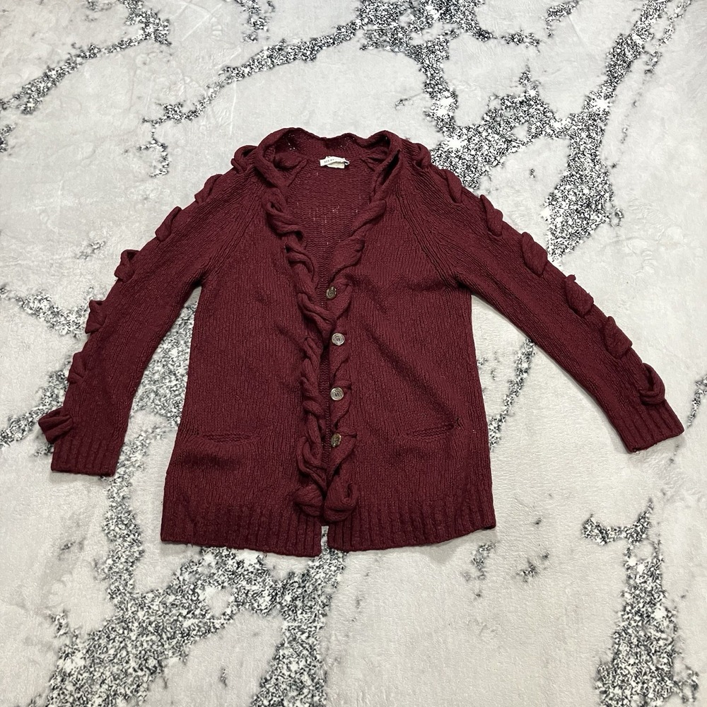 See By Chloe‎ Ruffle Cardigan Wool Angora Blend Burgundy Womens Sz 4 Romantic